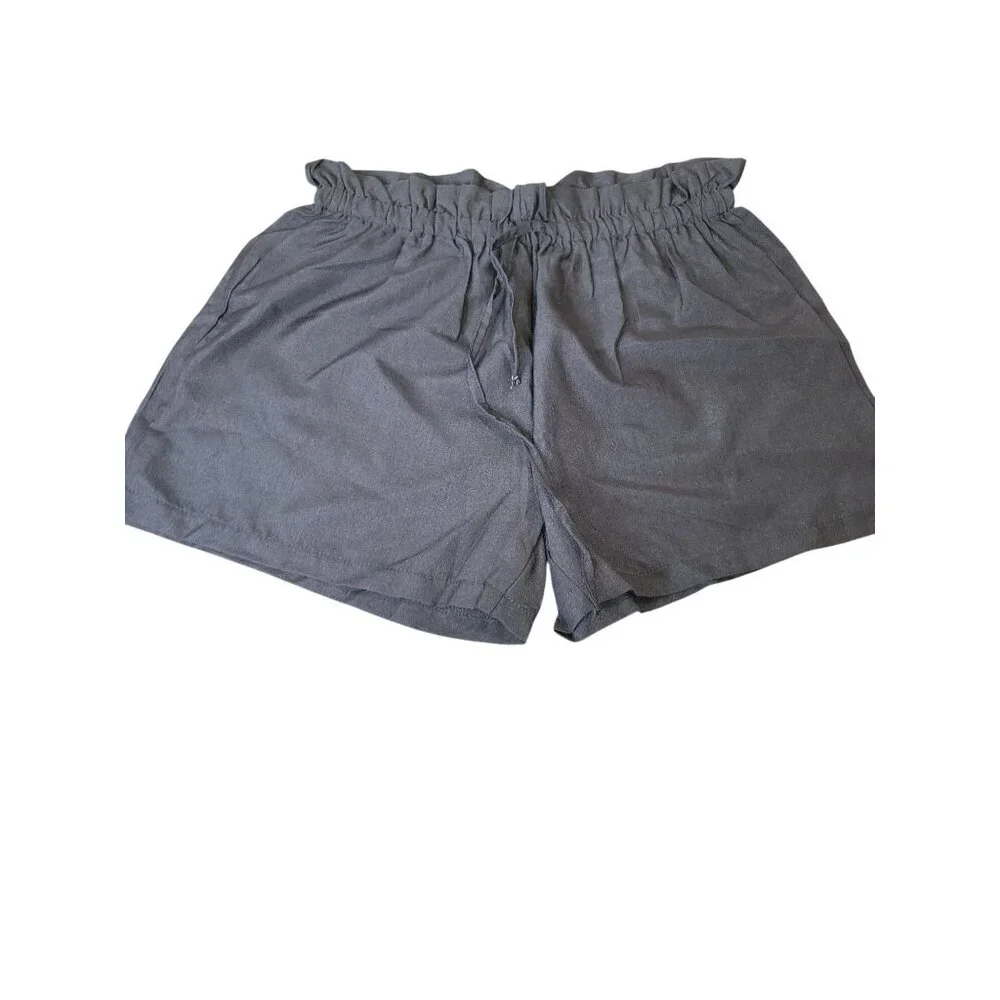 Black Drawstring Paperbag Waist Womens Shorts XL - Picture 2 of 5